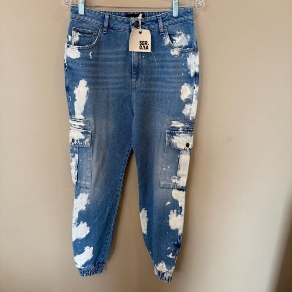 SER.O.YA Veronica Jogger Jeans in Olympic Bleach Drop Crotch Cargo Size 26 NWT - Picture 2 of 15
